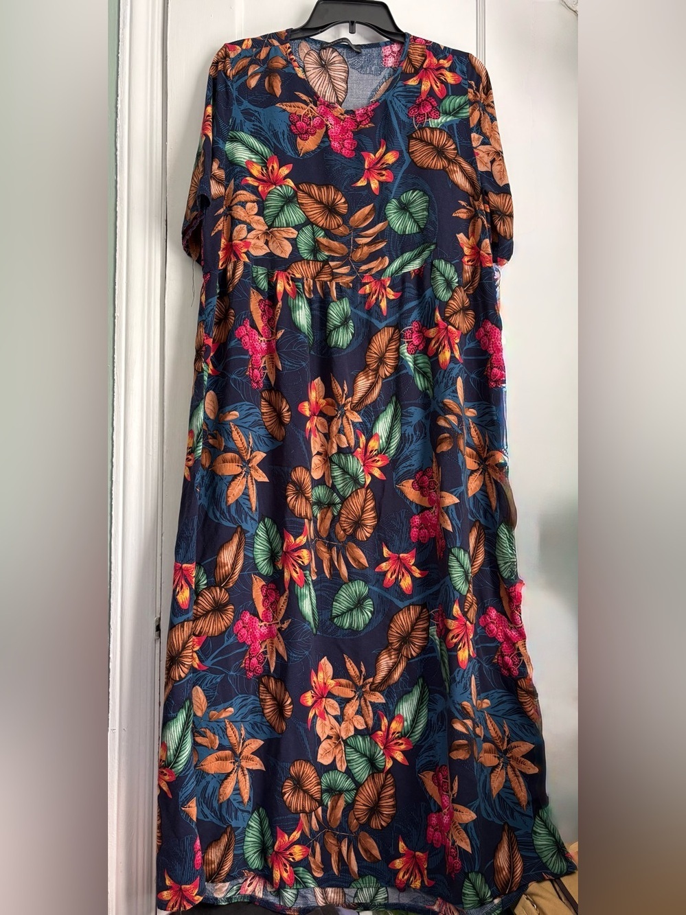 Zanzea Tropical Floral Midi/ Maxi DresShort Sleeve Casual Summer Dress, Sz: XXXL